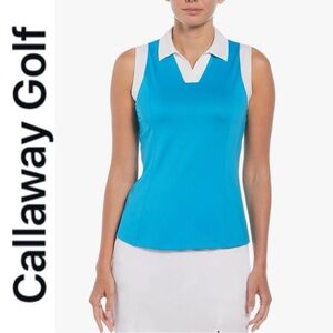 CALLAWAY SLEEVELESS COLOR BLOCK BLUE & WHITE OPTI DRI POLO GOLF SHIRT **NWT**